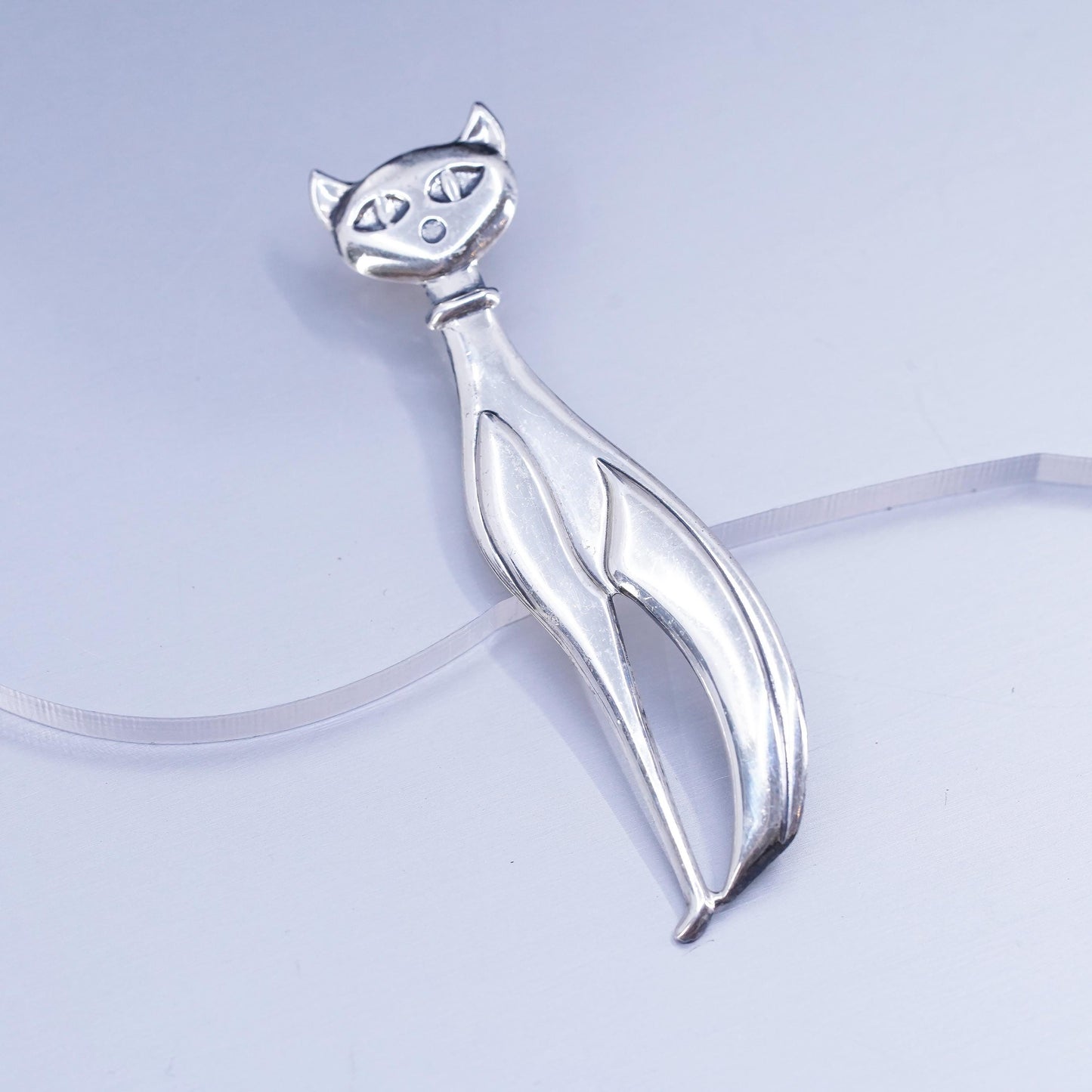 Vintage Beau sterling silver handmade brooch, 925 kitty cat pin