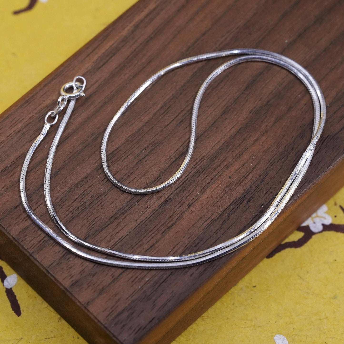 18" 1.6mm, vintage Sterling silver necklace, Italy 925 square snake chain