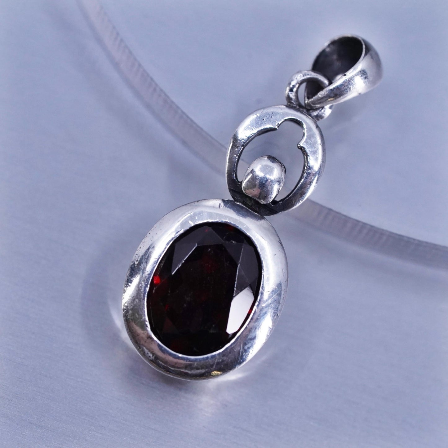 antique LUC sterling 925 silver pendant with oval ruby, stamped 925 LUC