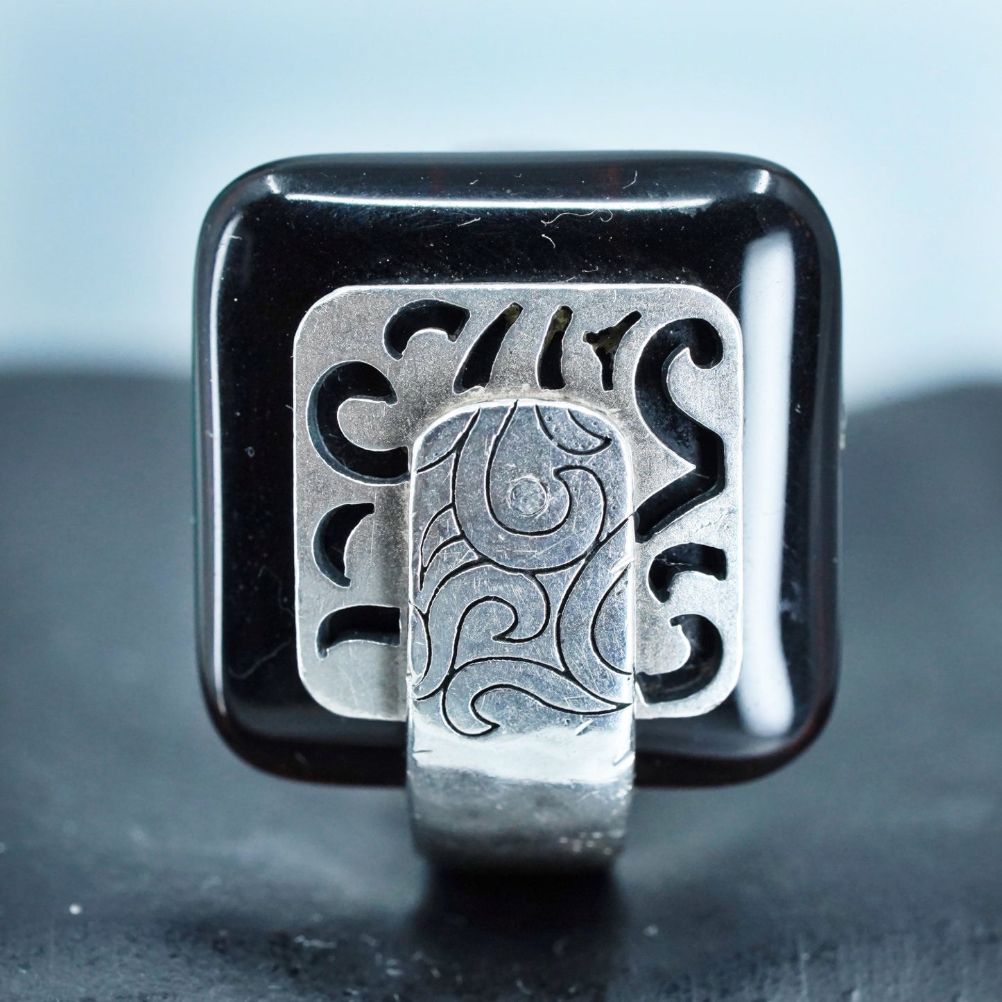 size 6, SILPADA 925 Sterling Silver Black Agate Blacktop Swirl Ring Swirl R2390