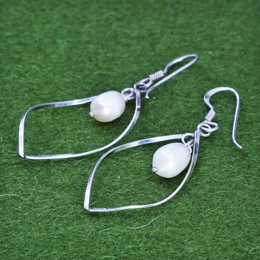 Vintage Sterling 925 silver handmade wavy earrings with pearl drops