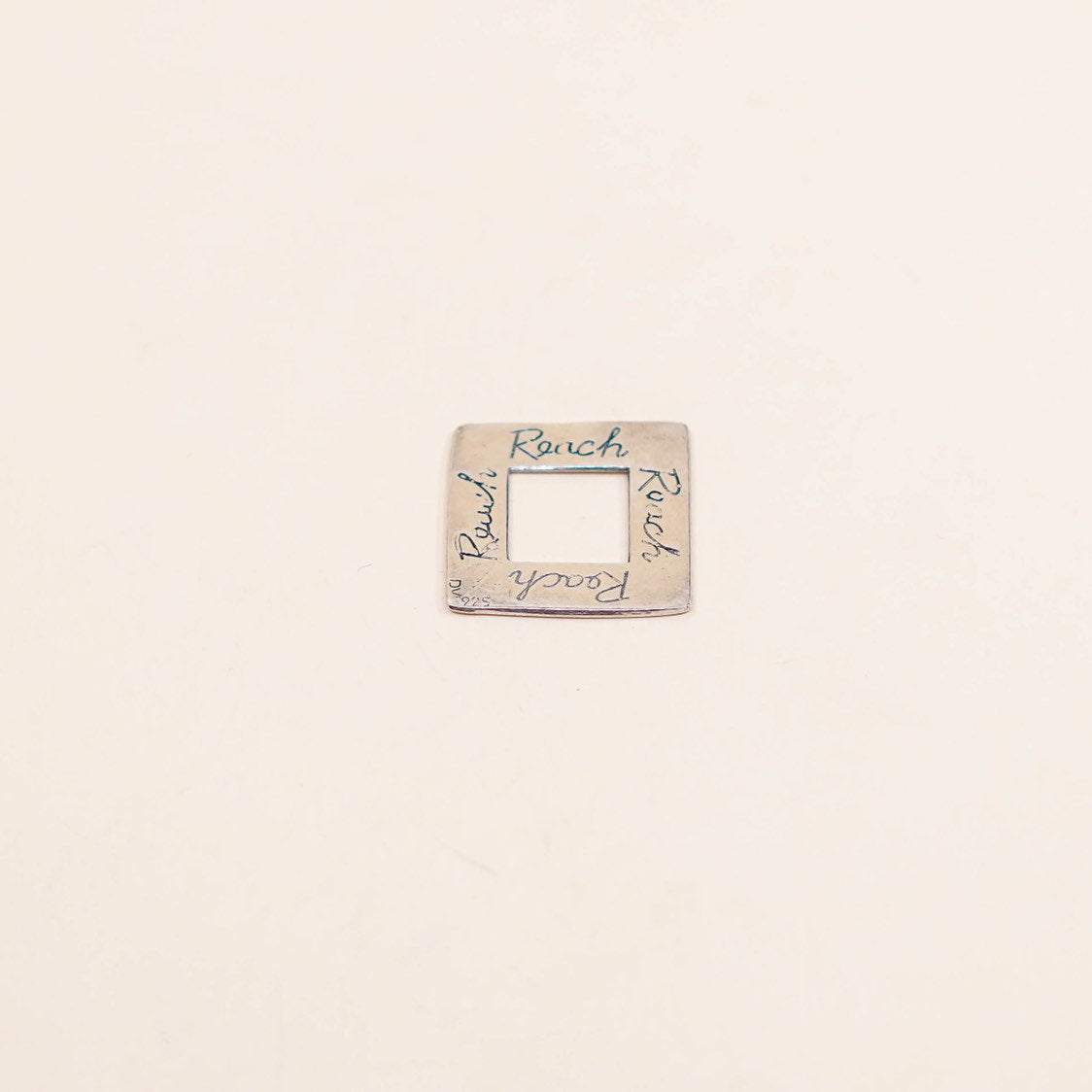 vtg Sterling silver handmade pendant, Hammered 925 square embossed “reach”