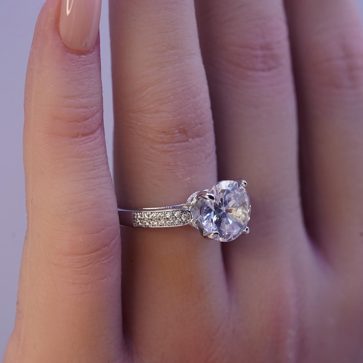Size 7, vintage Sterling 925 silver engagement ring with cluster Cz around