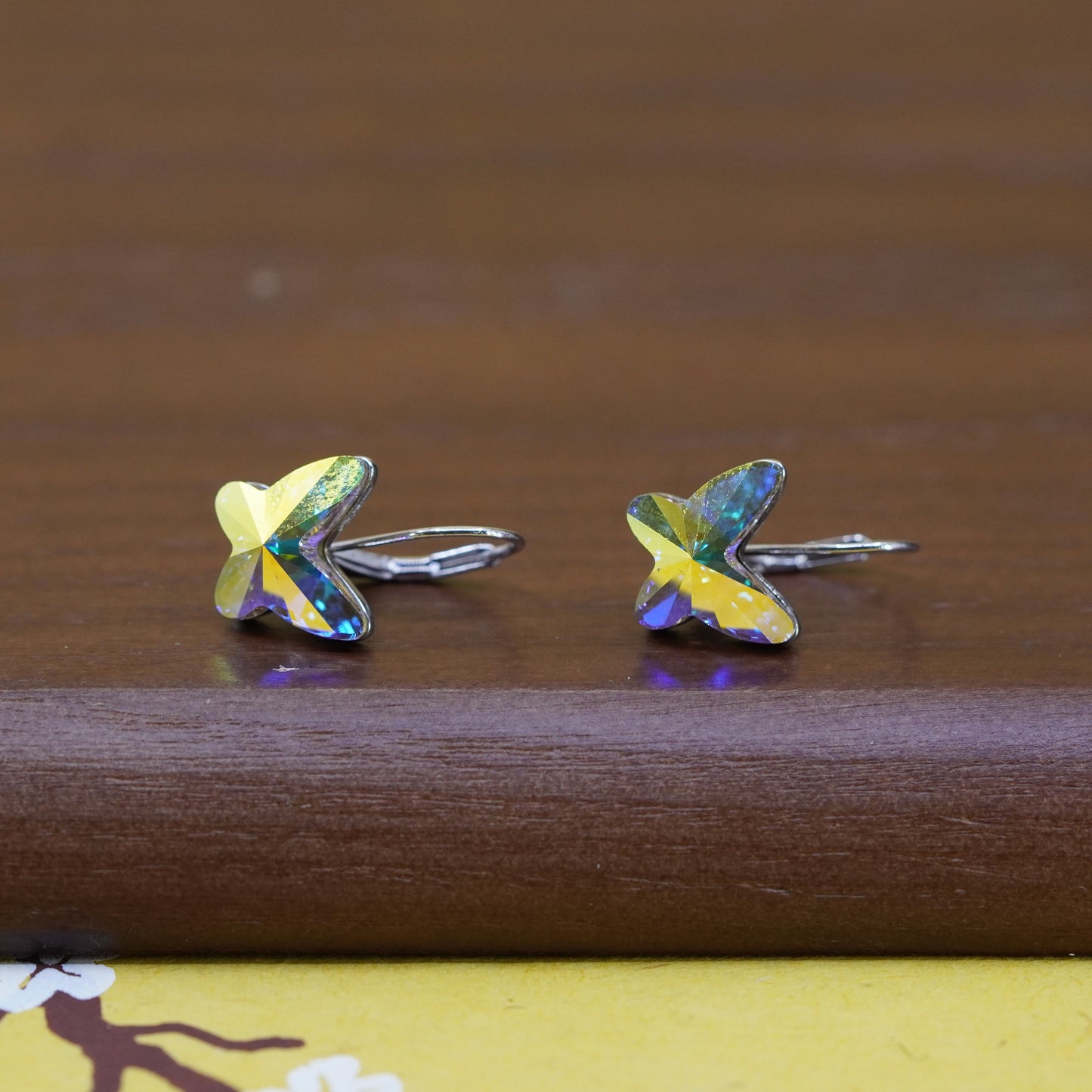 Vintage Sterling silver handmade earrings, 925 butterfly with crystal