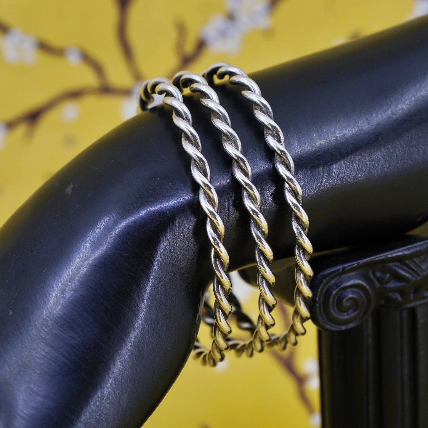 6.5”, Vintage Sterling silver handmade bracelet, 925 wide twisted cable cuff