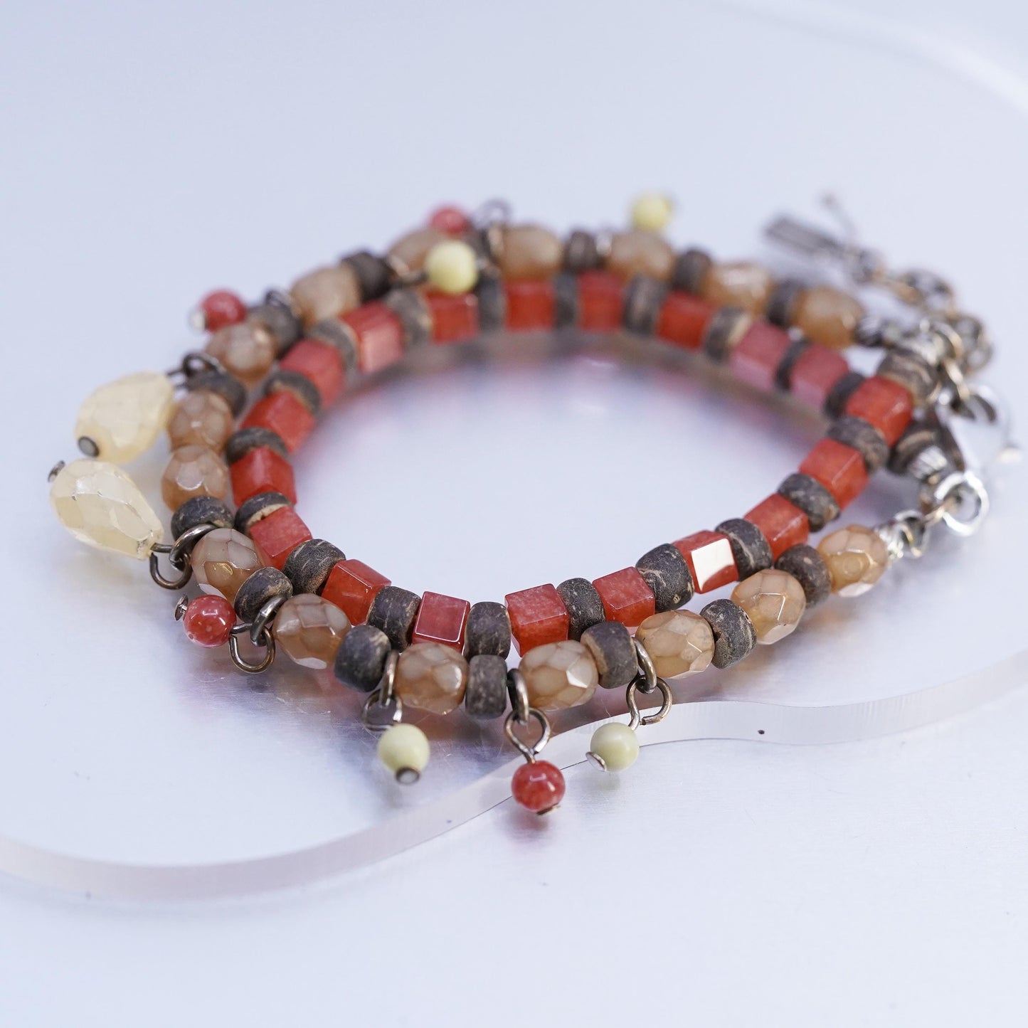 7+2", VTG Double Strands Sterling 925 Silver Bracelet, carnelian citrine beads