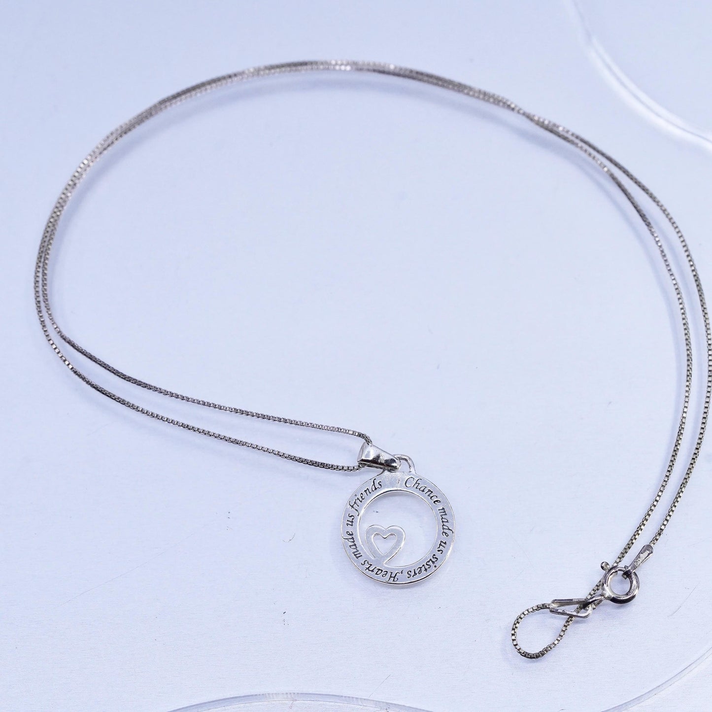 18", Sterling 925 silver pendant necklace circle heart pendant sisters friends