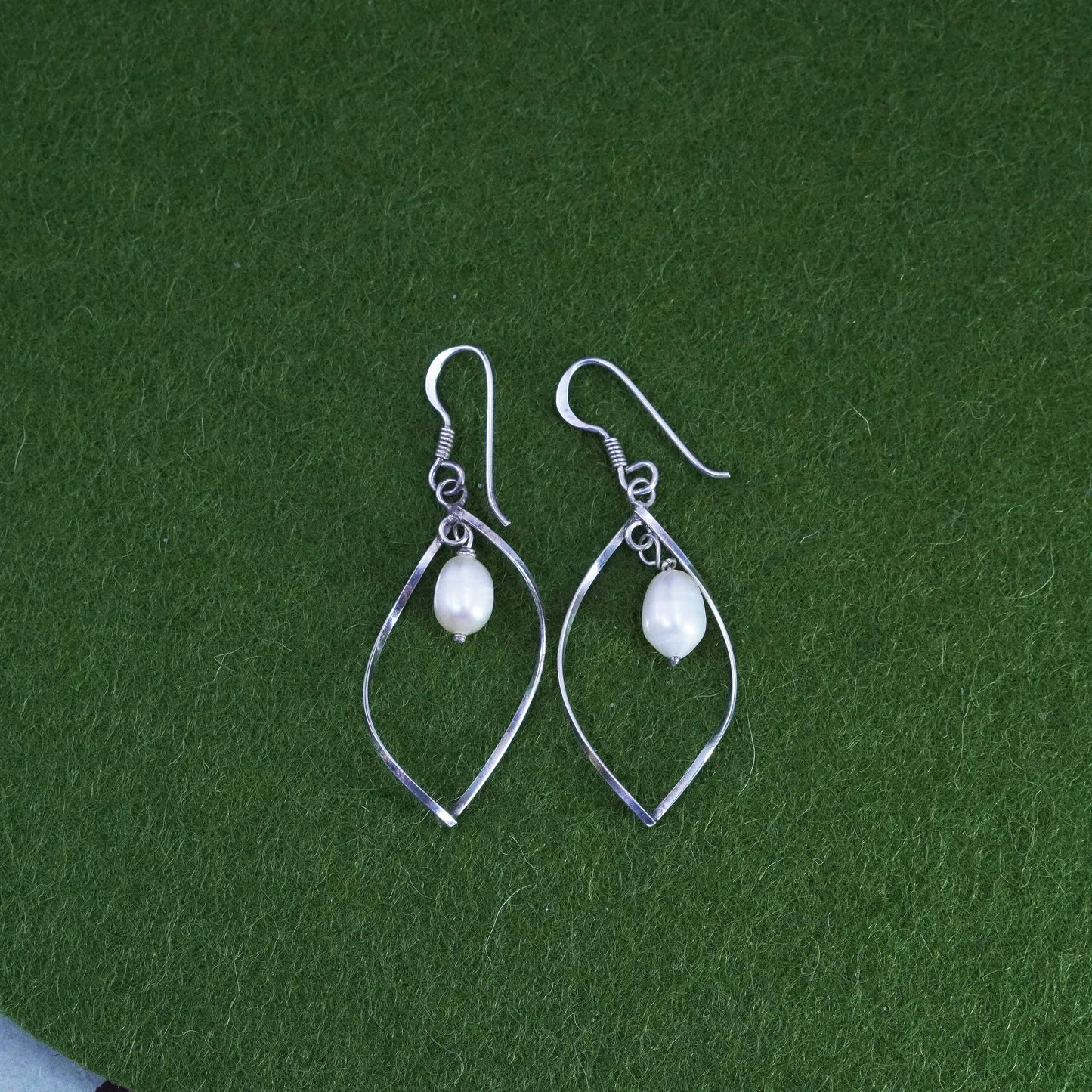 Vintage Sterling 925 silver handmade wavy earrings with pearl drops