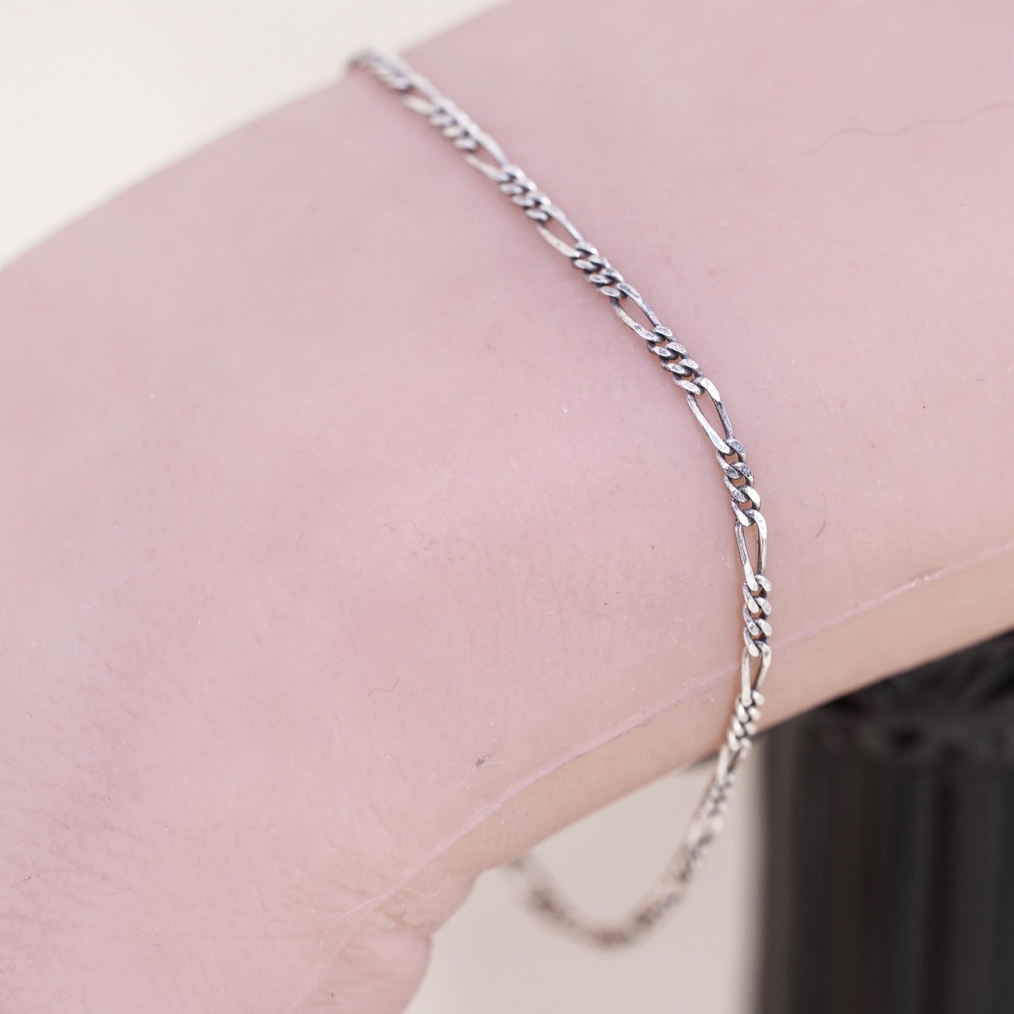 7” 1.6mm, Vintage sterling 925 silver bracelet, Italy figaro chain