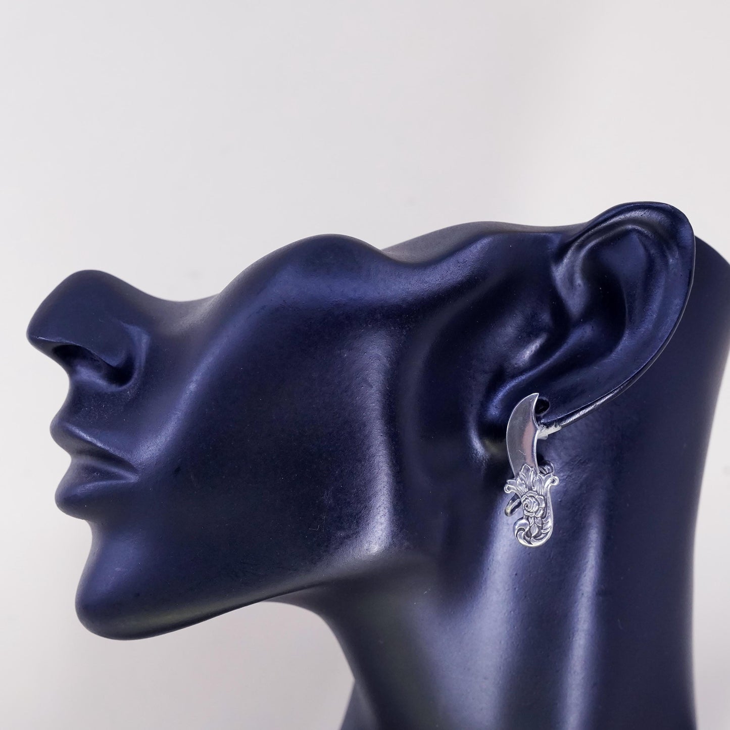 Vintage Sterling silver handmade earrings, 925 screw back daggers