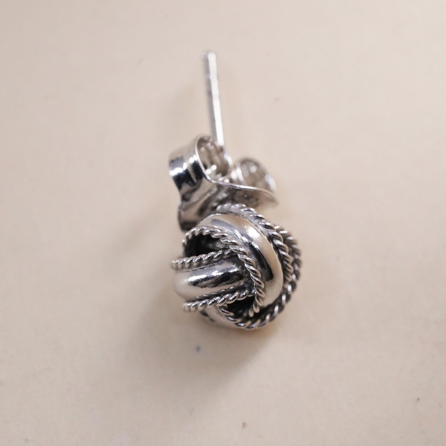 Vintage handmade single earring. Sterling 925 silver 10mm beads stud