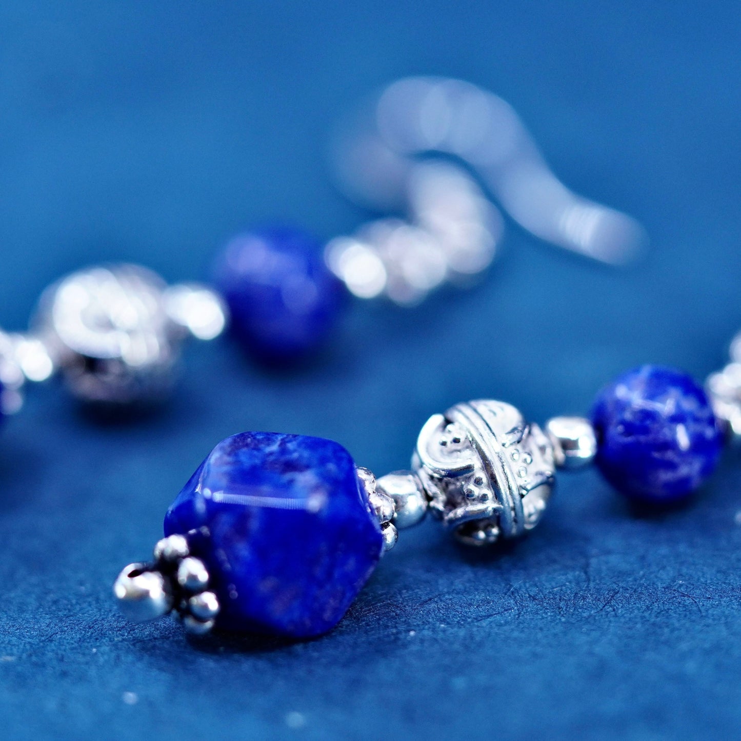 Vintage sterling 925 Silver handmade earrings with sodalite nugget