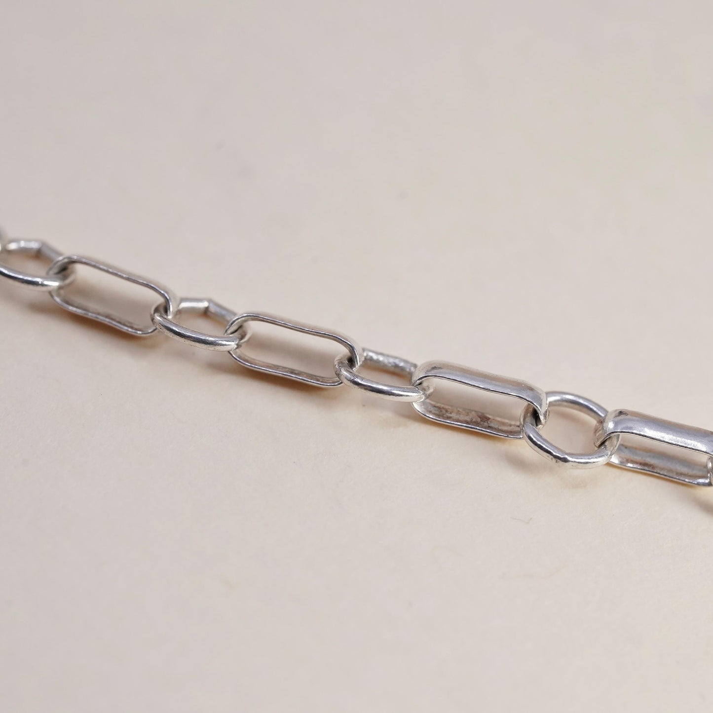 7.75” 3mm, vintage sterling silver bracelet, 925 elongated chain bottle charm