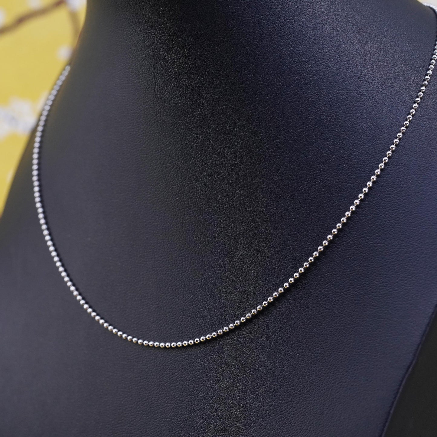 16”, 1mm, vintage Sterling silver beads necklace, Italy 925 curb chain beads