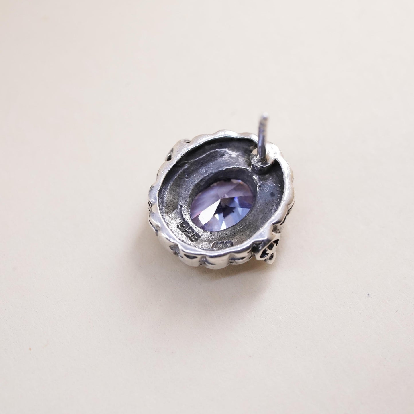VTG Sterling 925 silver handmade stud with amethyst marcasites, single earring