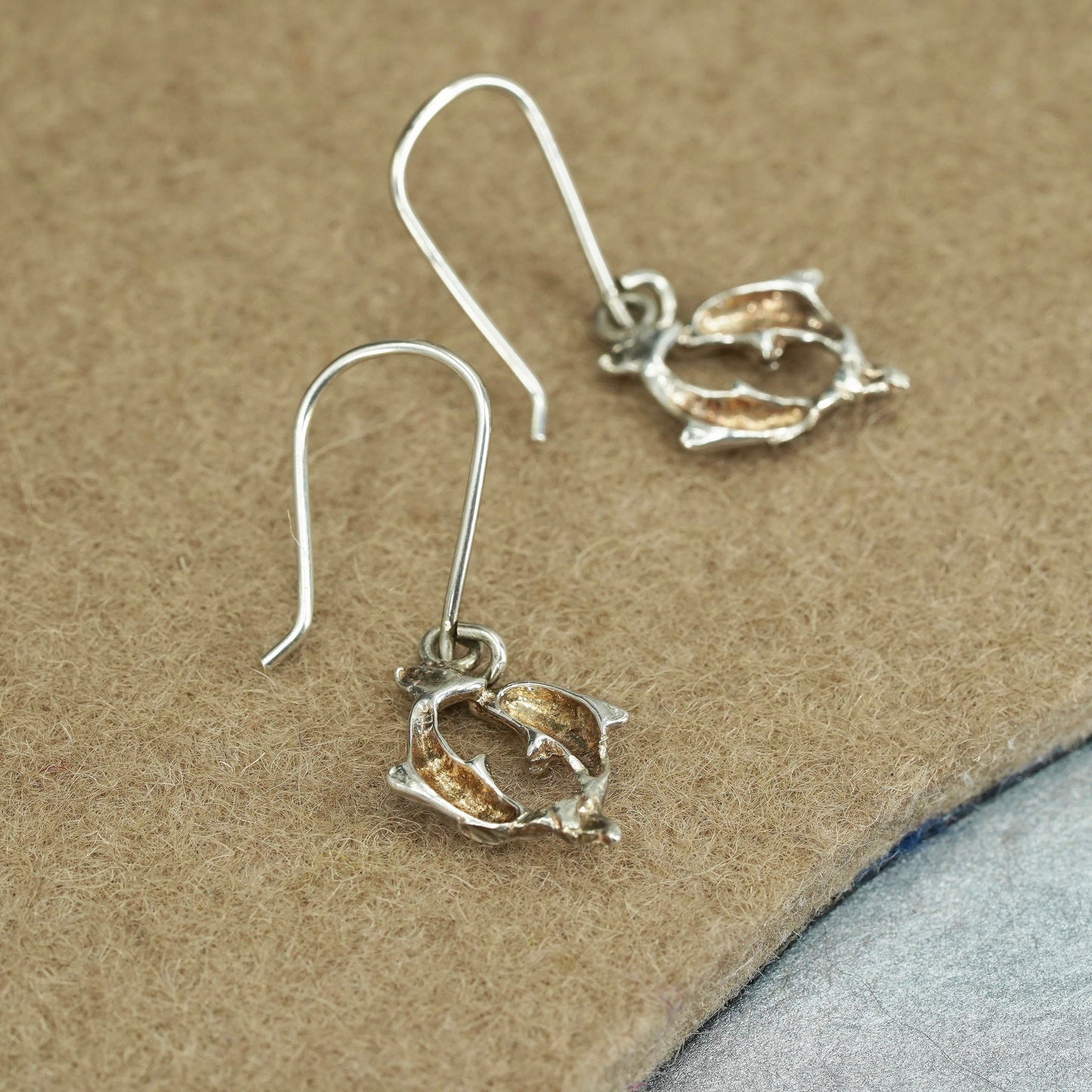 Vintage Sterling 925 silver handmade dolphin earrings