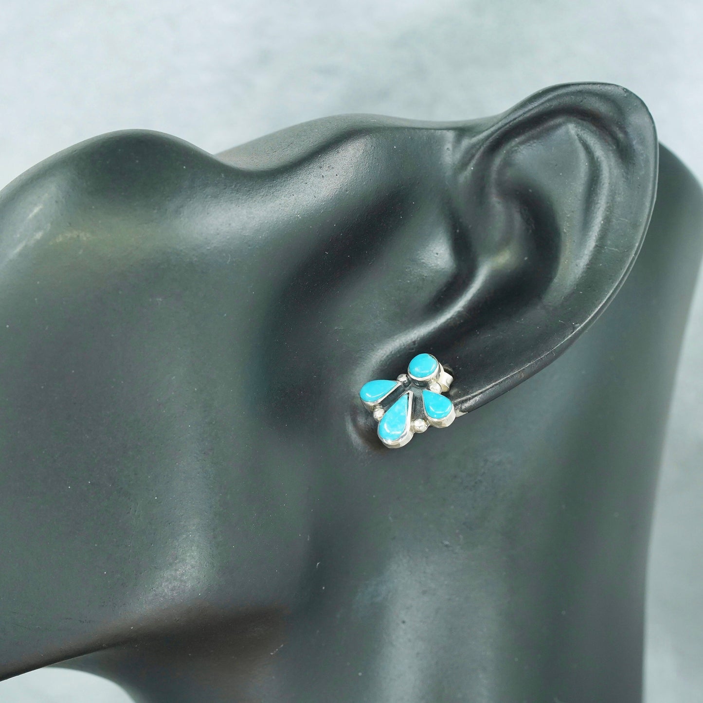 Native American Navajo Sterling 925 silver earrings, teardrop studs turquoise