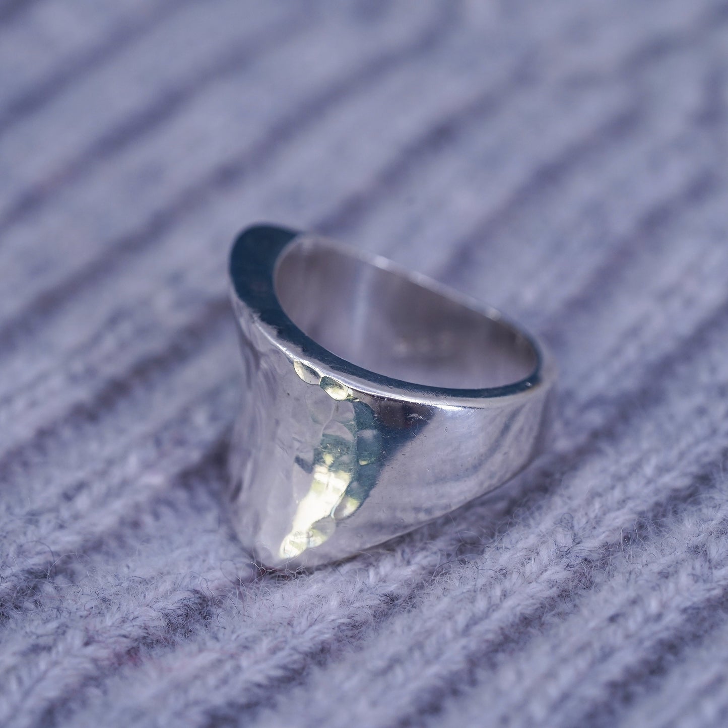 Size 6, mexico Sterling silver handmade ring, modern hammered 925 wide band