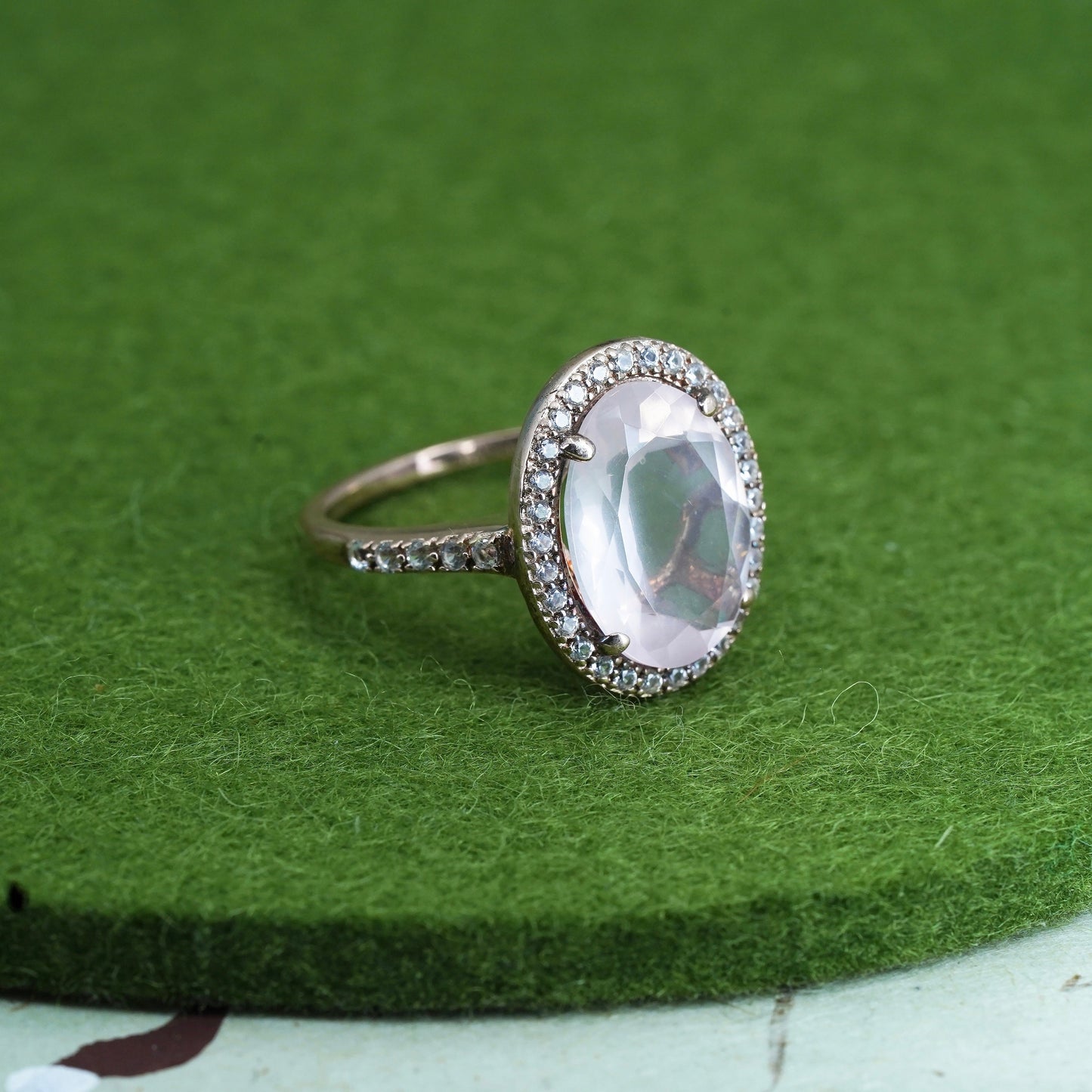 Size 7, Vermeil rose gold over Sterling 925 silver ring with pink quartz and cz