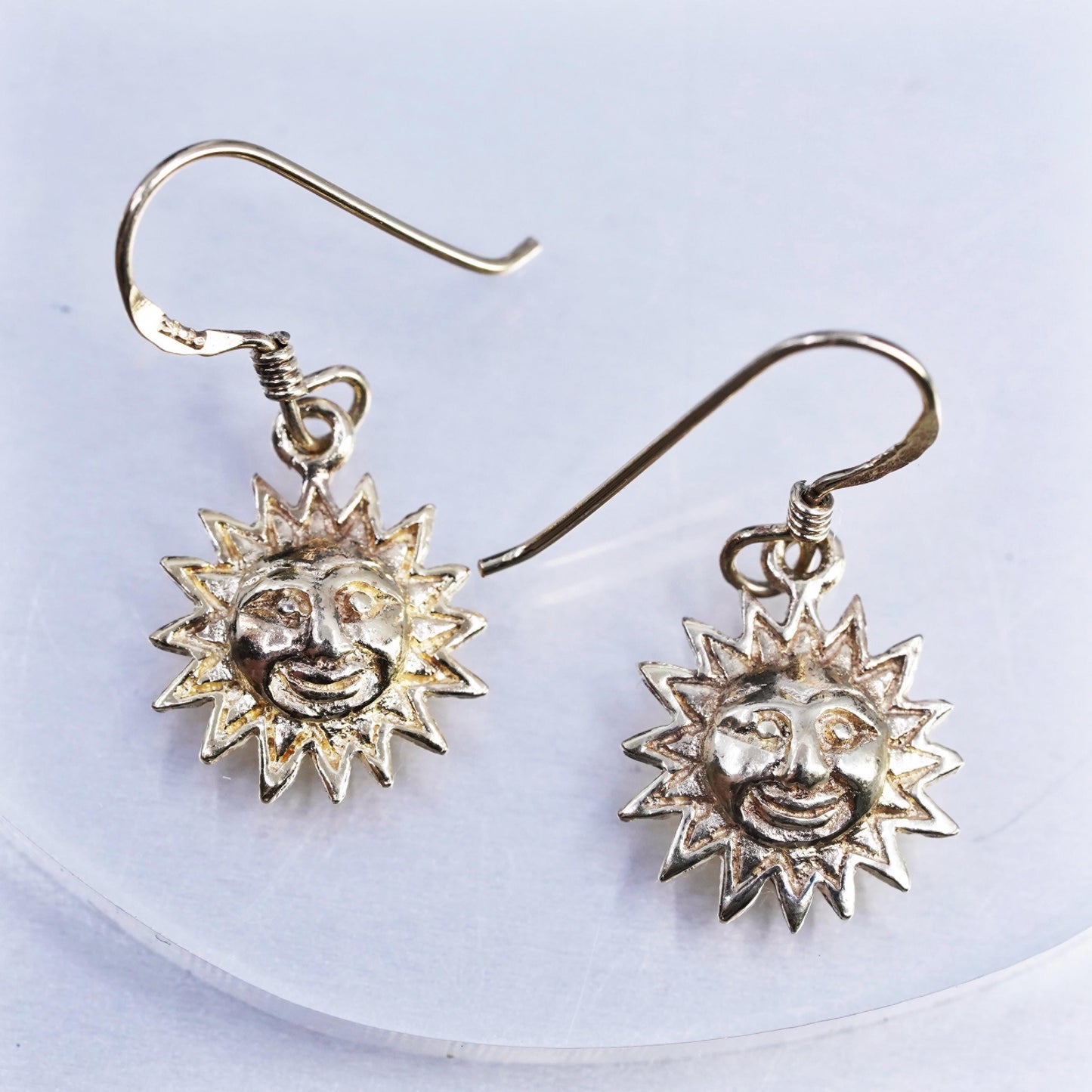 Vintage vermeil gold plated Sterling 925 Silver Handmade Sun Face Earrings