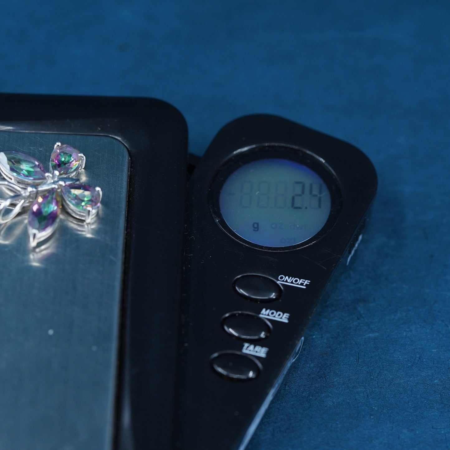 Vintage Sterling 925 silver handmade butterfly pendant with rainbow topaz