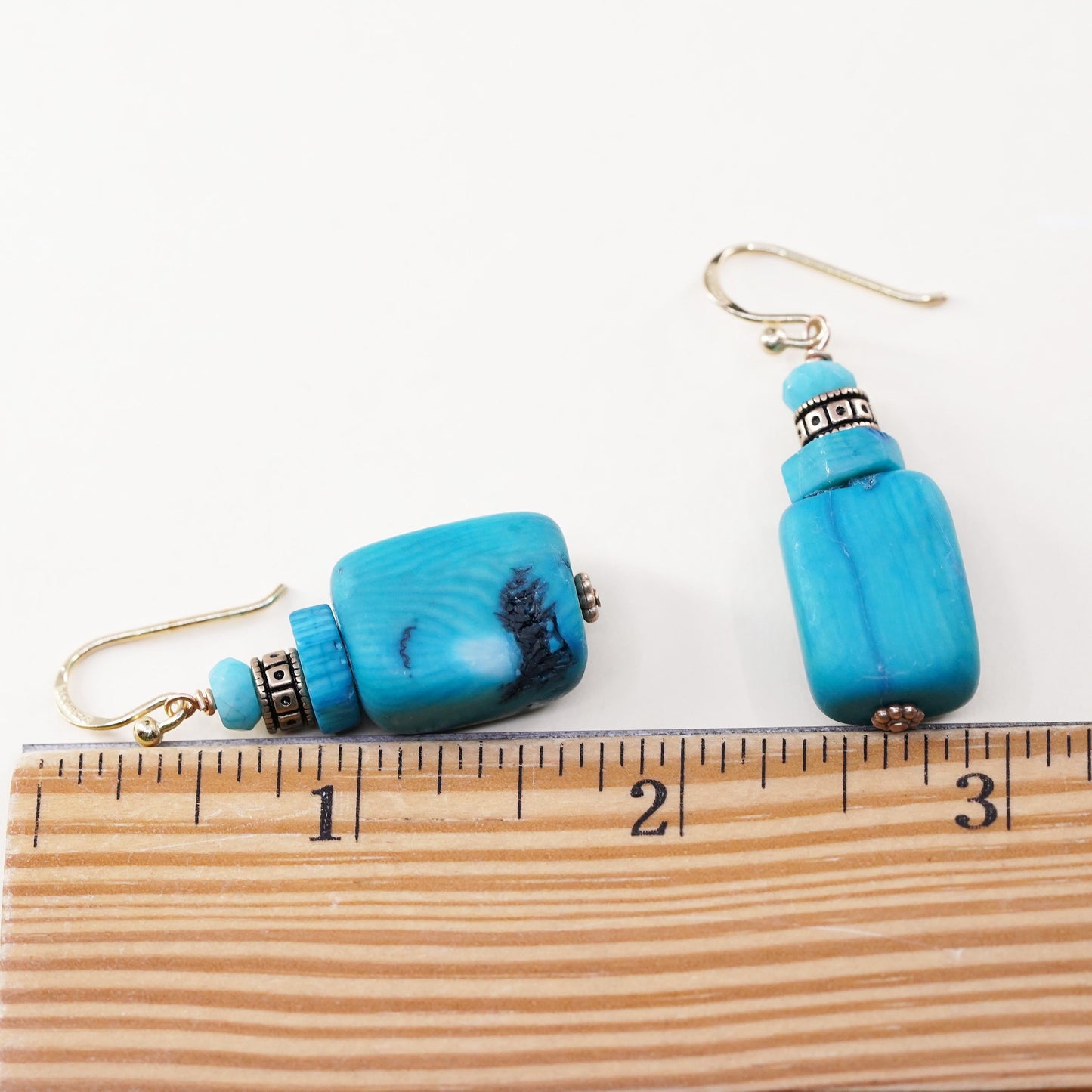 Vintage sterling 925 silver handmade earrings with turquoise nugget