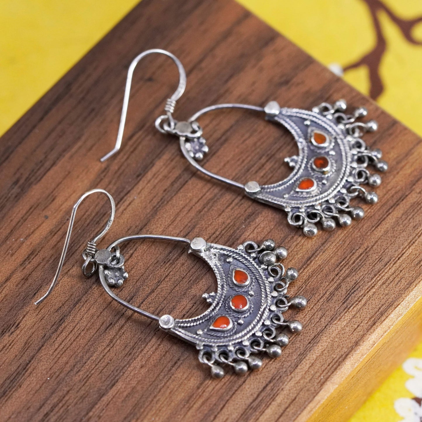 vintage Sterling silver 925 handmade earrings with carnelian cluster beads