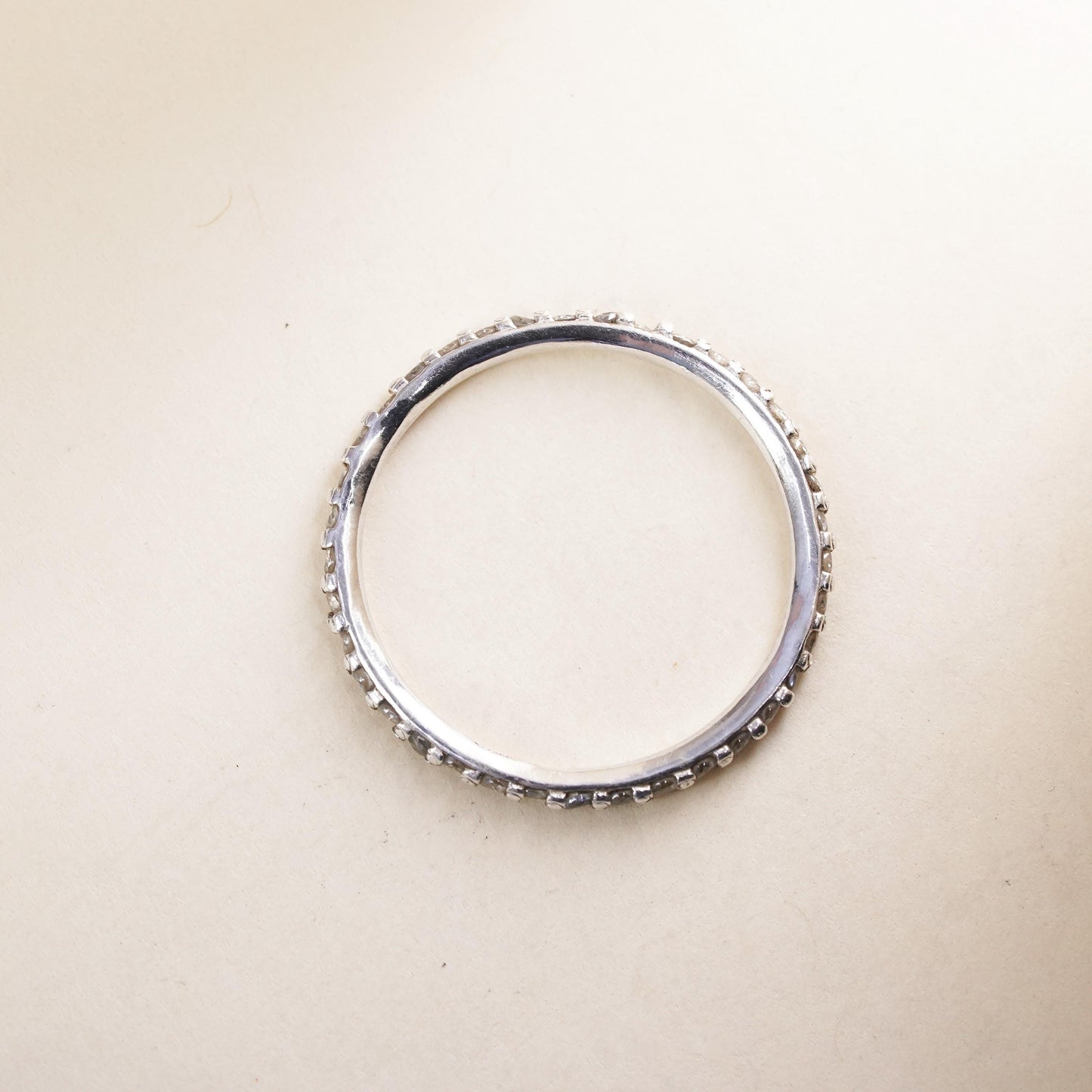Size 7.25, vintage sterling 925 silver ring cluster CZ, stackable wedding band