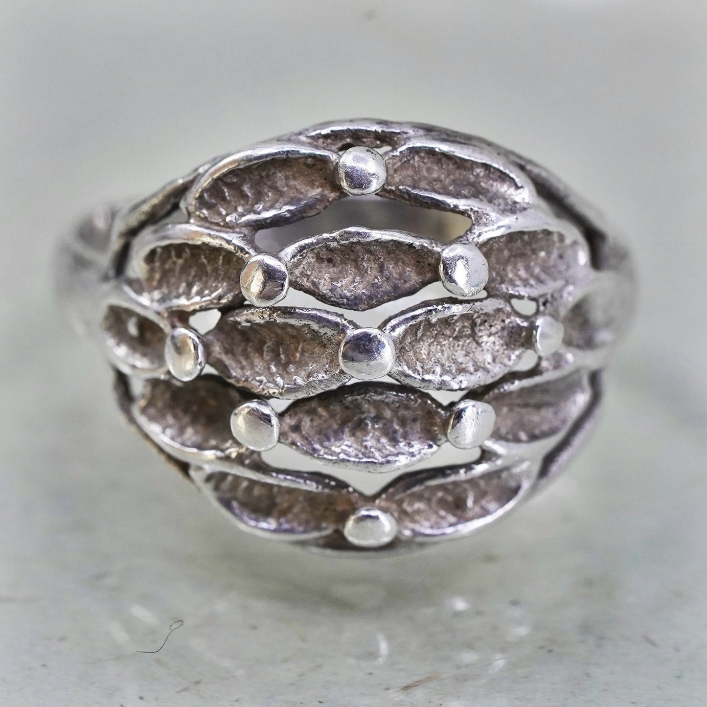 Size 6.5 vintage Sterling silver handmade ring, 925 beads band