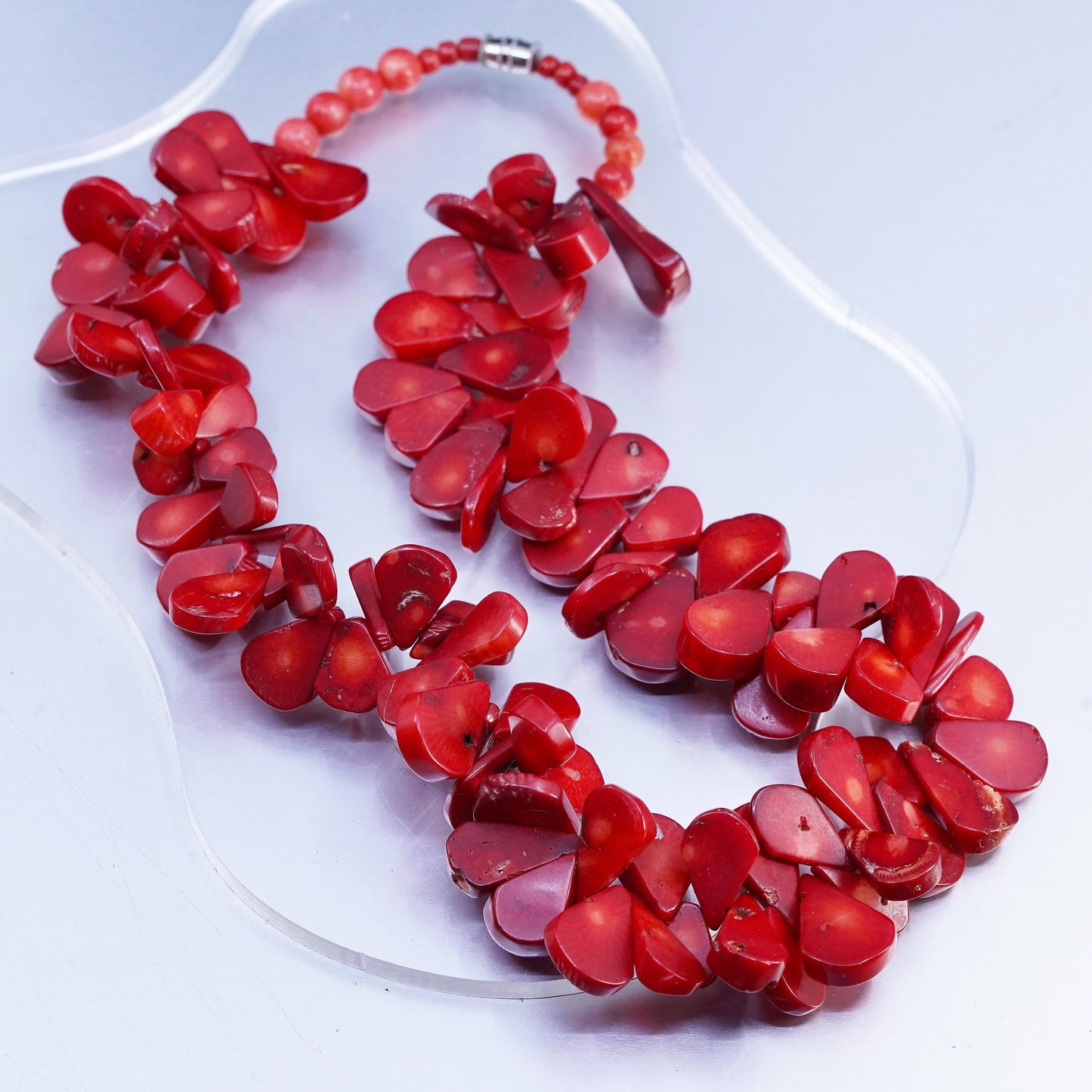 17", Native American heishi necklace, Chunky Coral beads sterling 925 silver