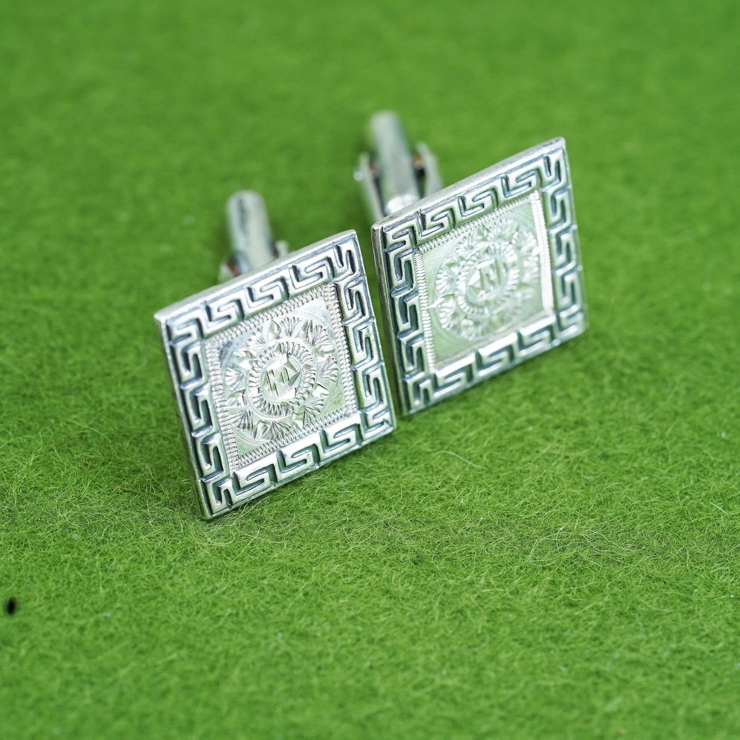 Vintage Hecho En sterling silver cuff link, 925 square cufflink