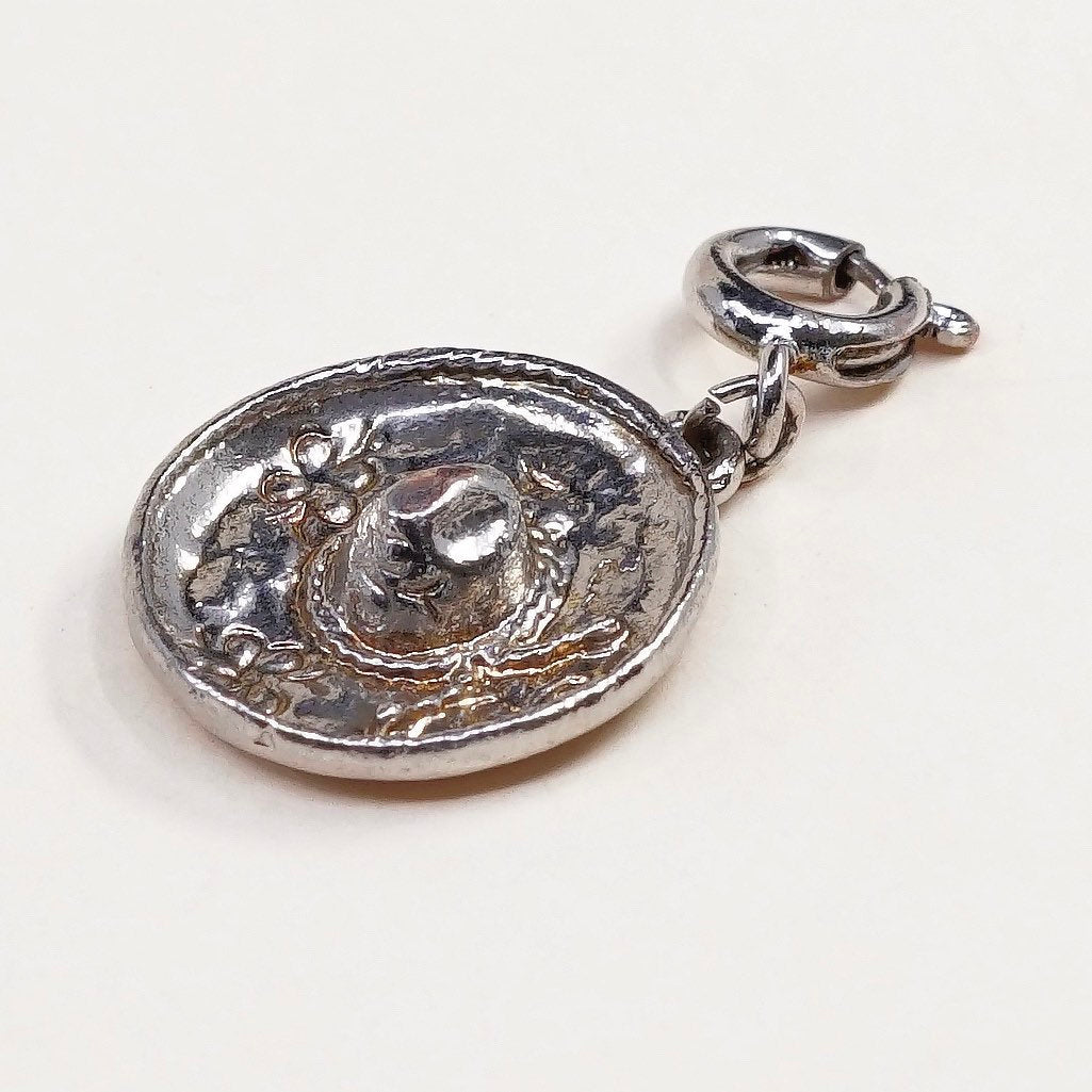 vtg sterling silver handmade pendant,925 Mexico Sombrero Hat charm