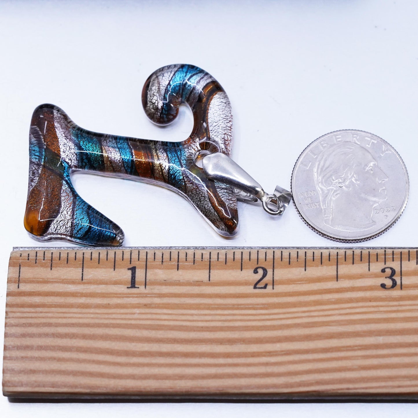 Vintage Dichroic Glass letter L pendant with 18K GF bail