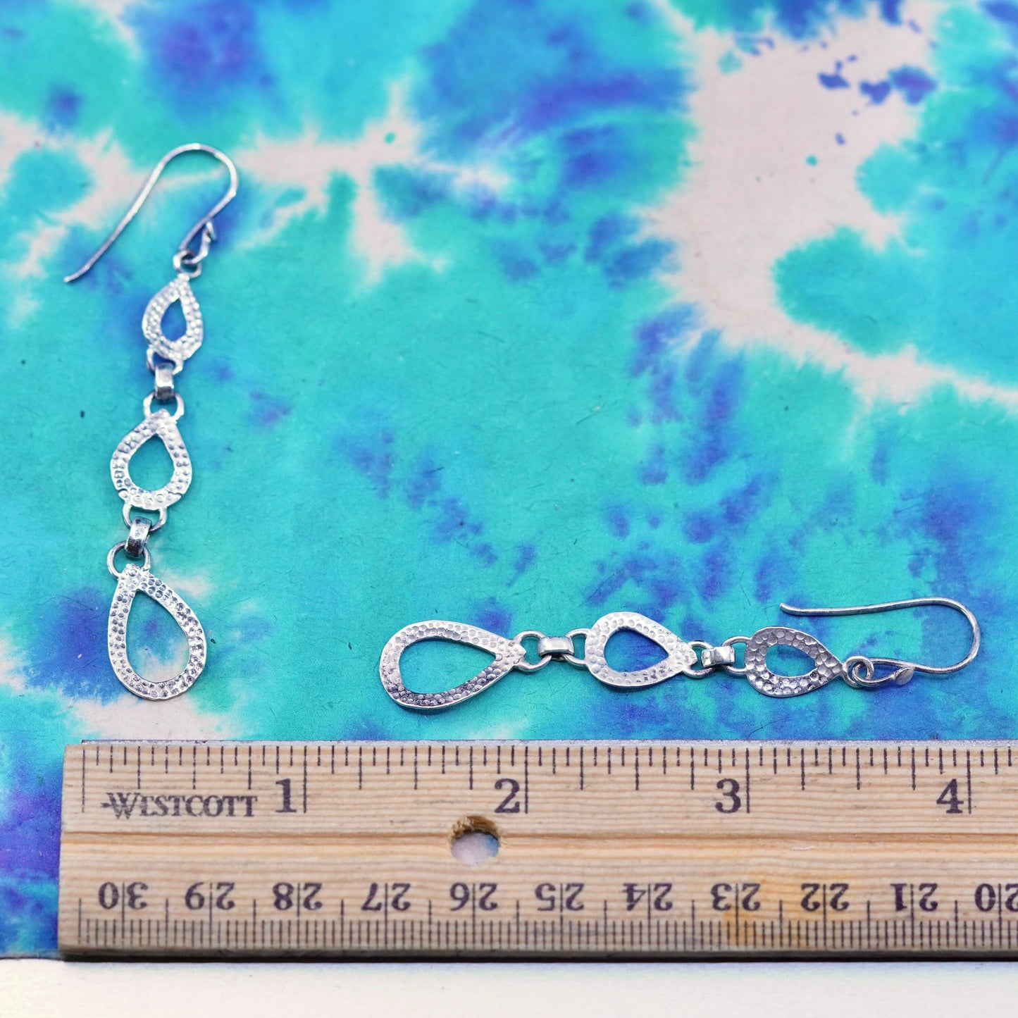 Vintage Sterling silver handmade earrings, hammered 925 teardrop Dangles