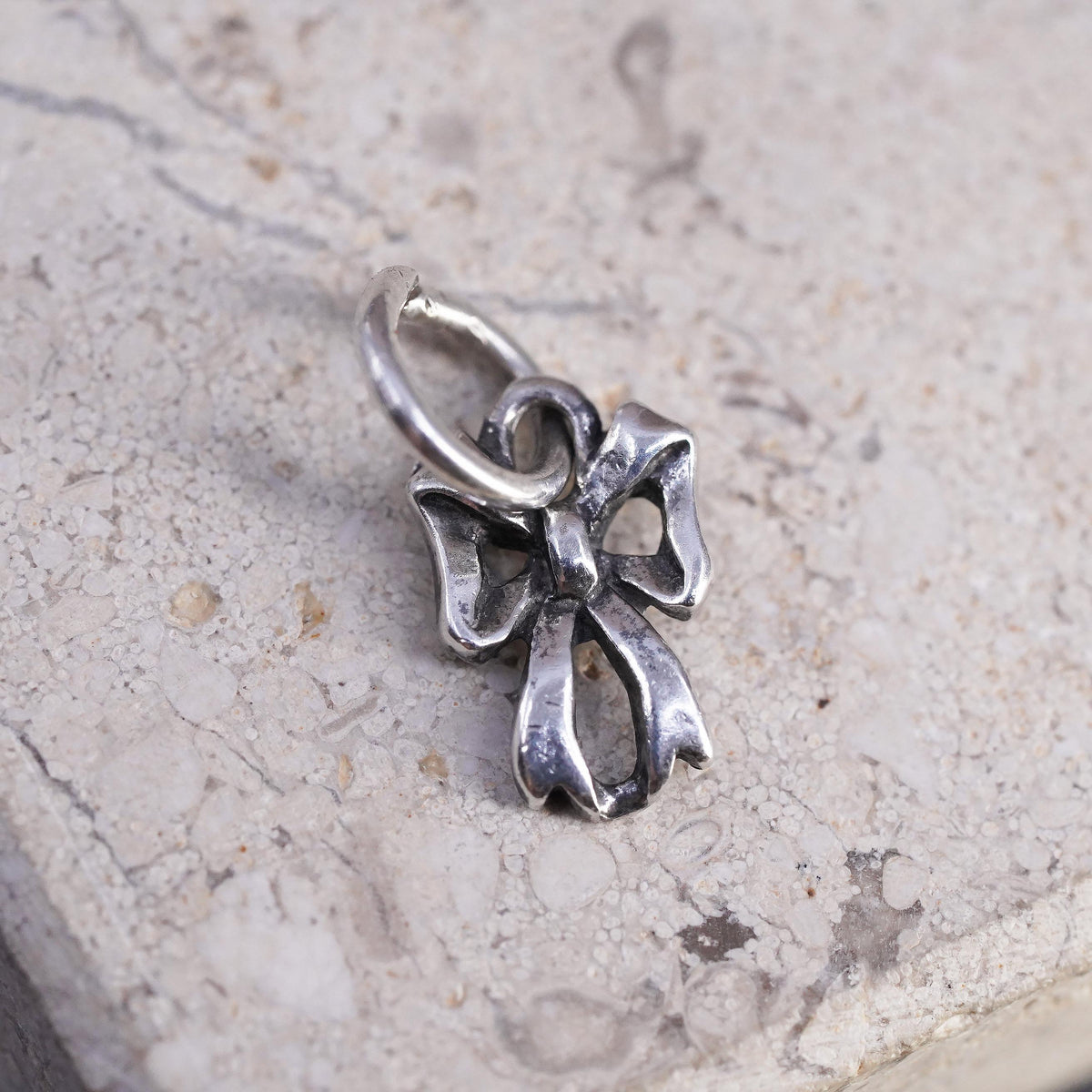 Vintage Sterling silver handmade pendant, 925 ribbon charm