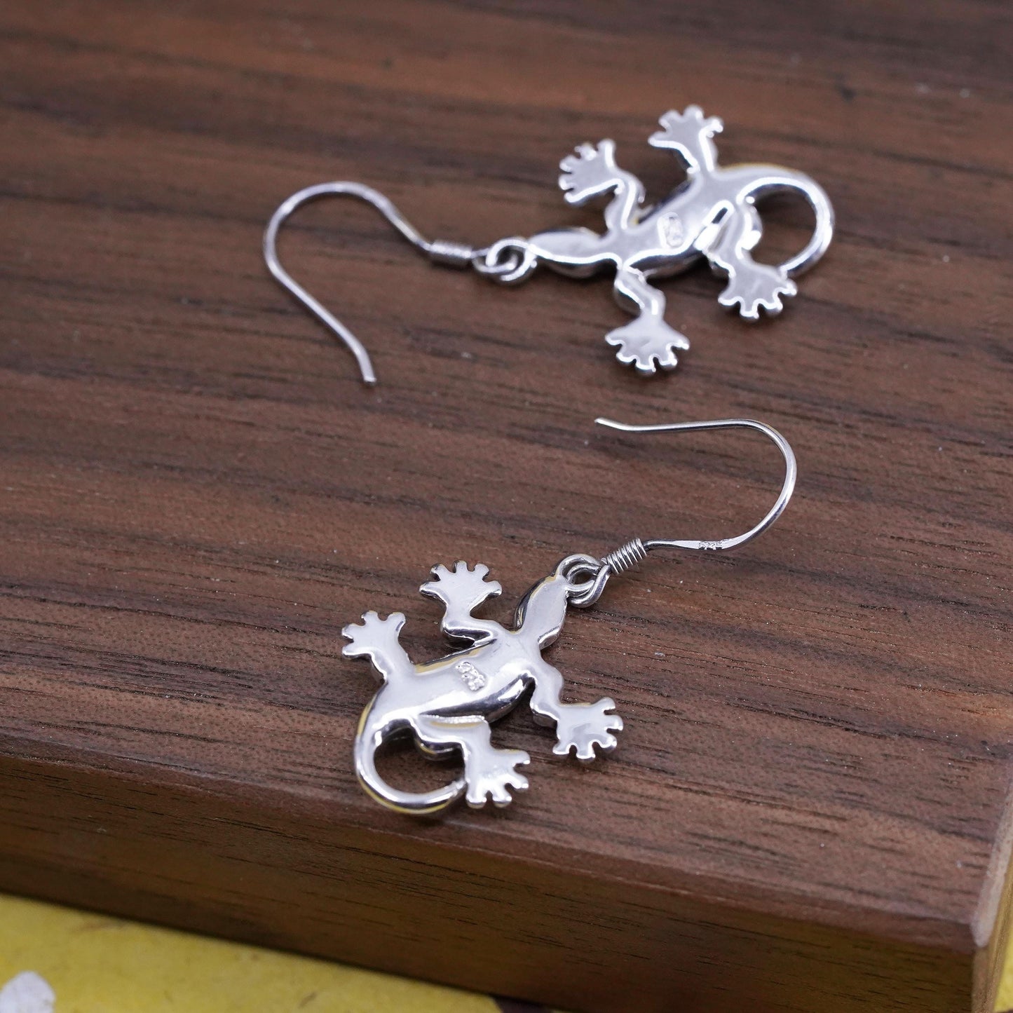 Vintage Sterling silver handmade earrings, 925 lizard with opal inlay