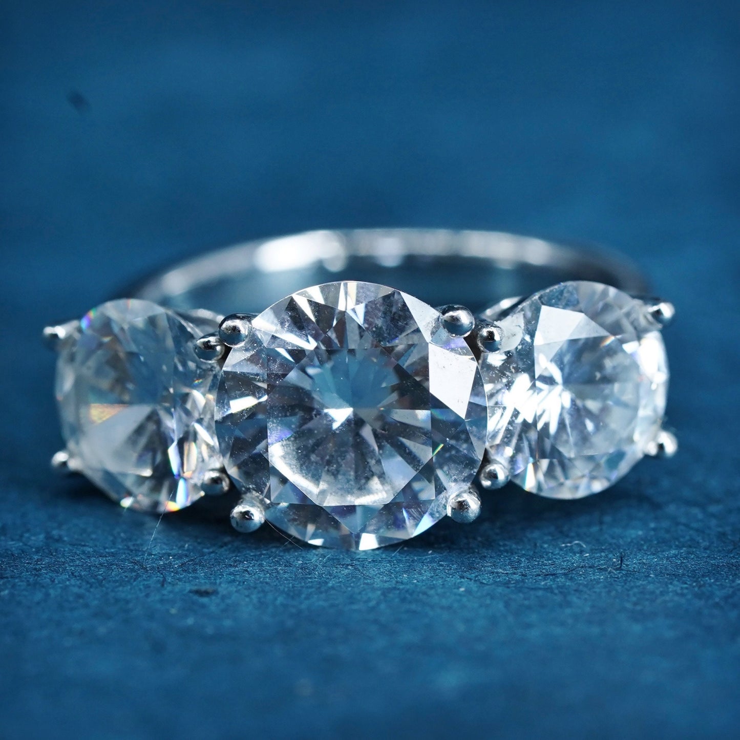 Size 8, vintage Sterling 925 silver handmade ring with cluster Cz
