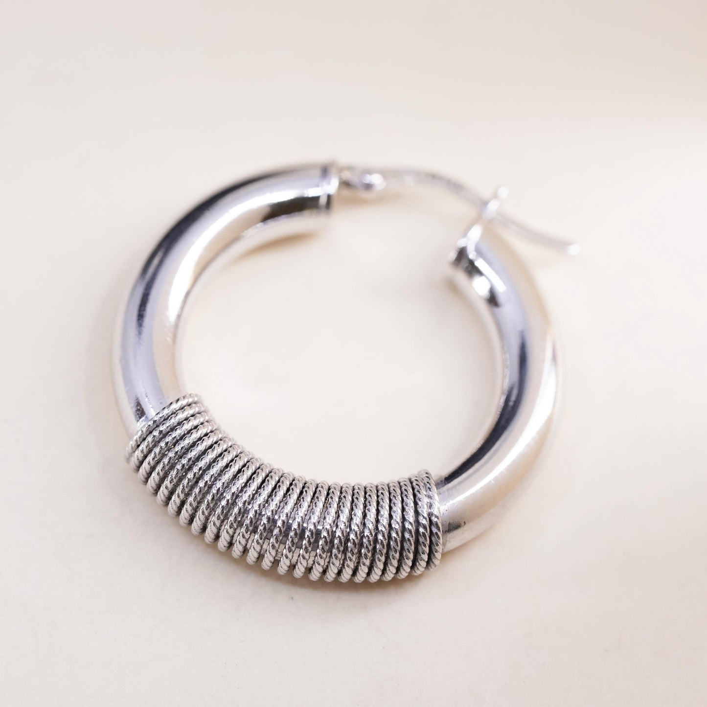 1.25", VTG Italian Milor sterling silver single 1 earring, primitive cable hoop