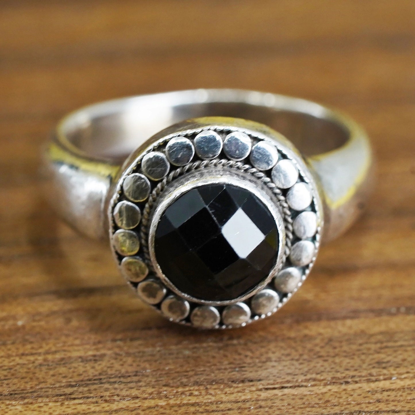 Size 5.75, Mika Sterling 925 silver handmade ring with obsidian and beads