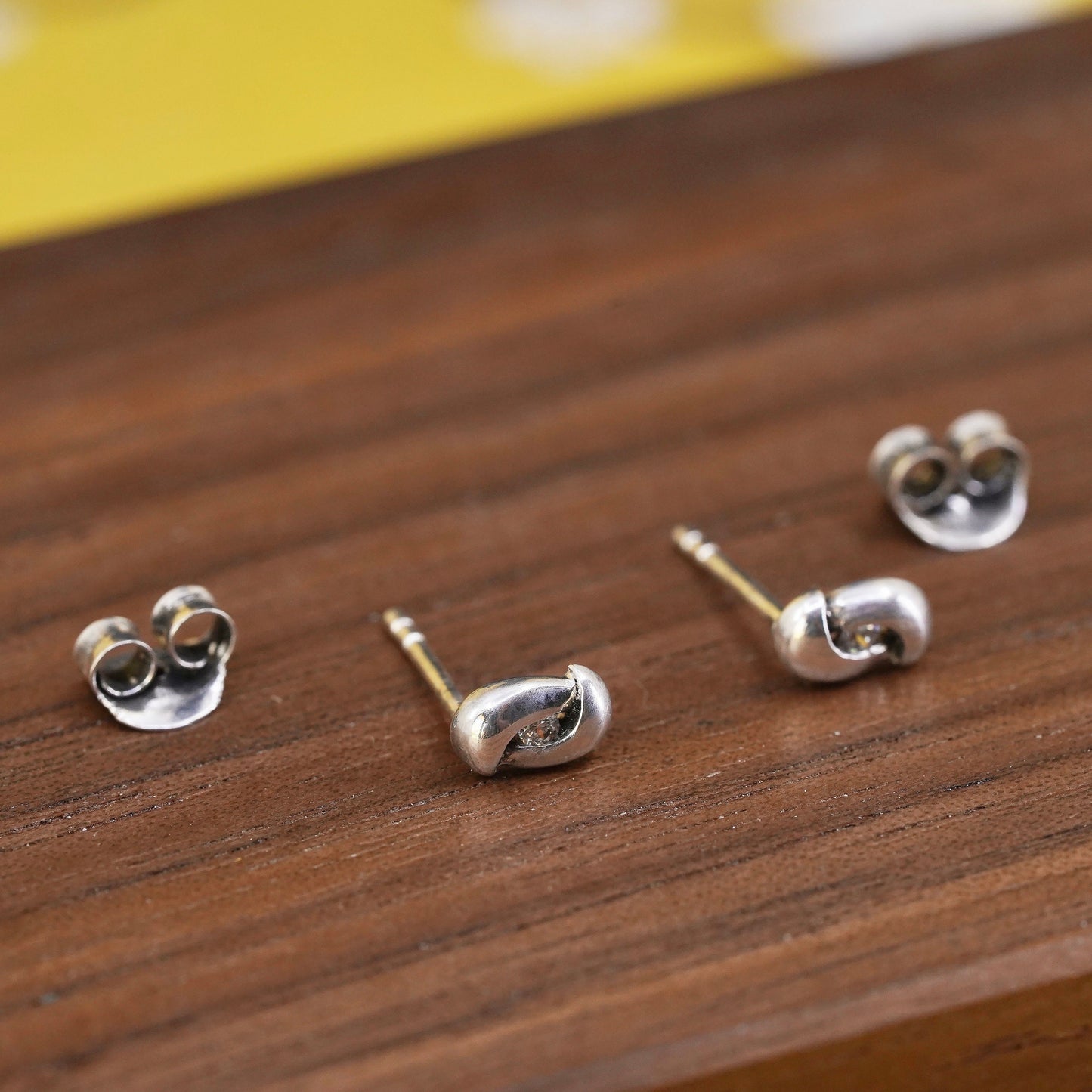 Vintage Sterling silver clear round crystal studs, cz earrings