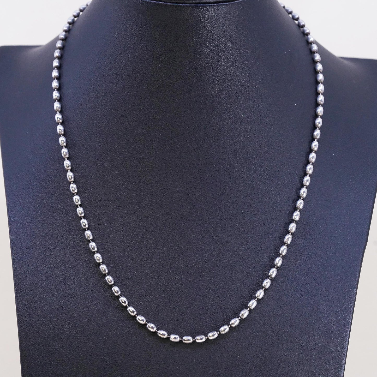 18”, 3mm, vintage Sterling silver necklace, Italian 925 oval bead chain