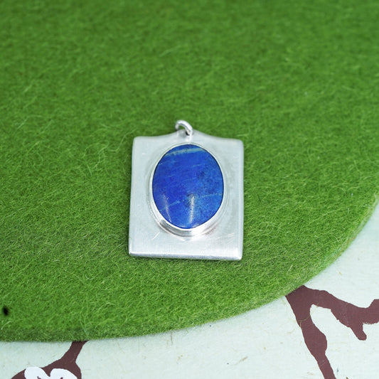 vintage sterling 925 silver handmade pendant with oval sodalite