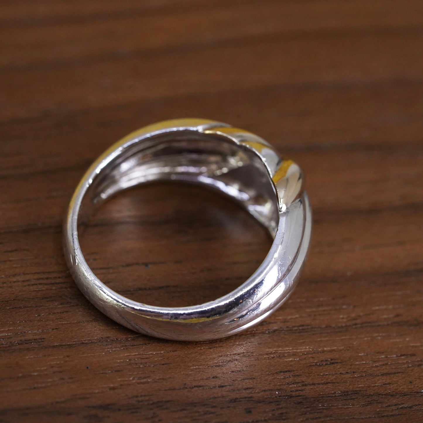 Size 6, VTG two tone Sterling silver handmade ring, 925 band w/ gold tone cross