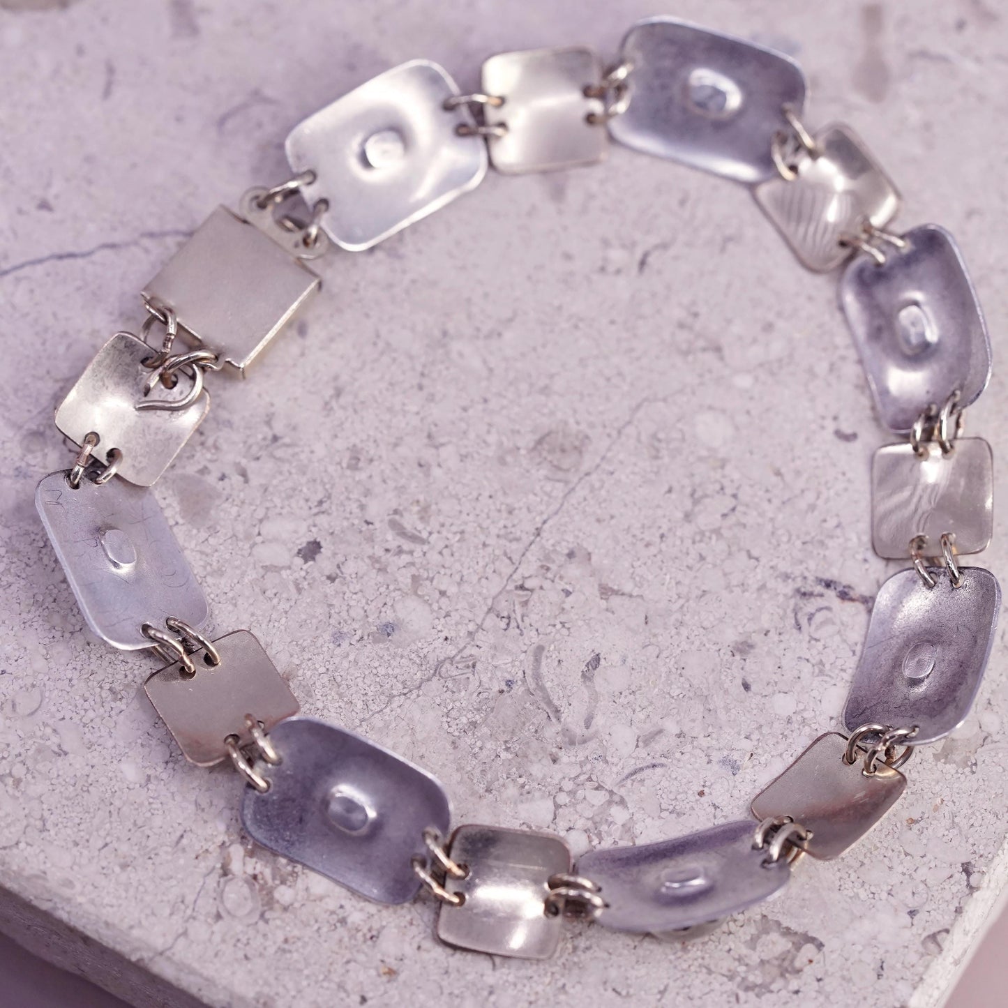 6.75", two tone sterling silver bracelet, with 14K gold filled discs cats eye