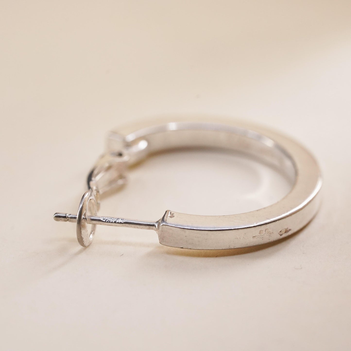1", Vintage sterling silver single earring, textured minimalist primitive hoop