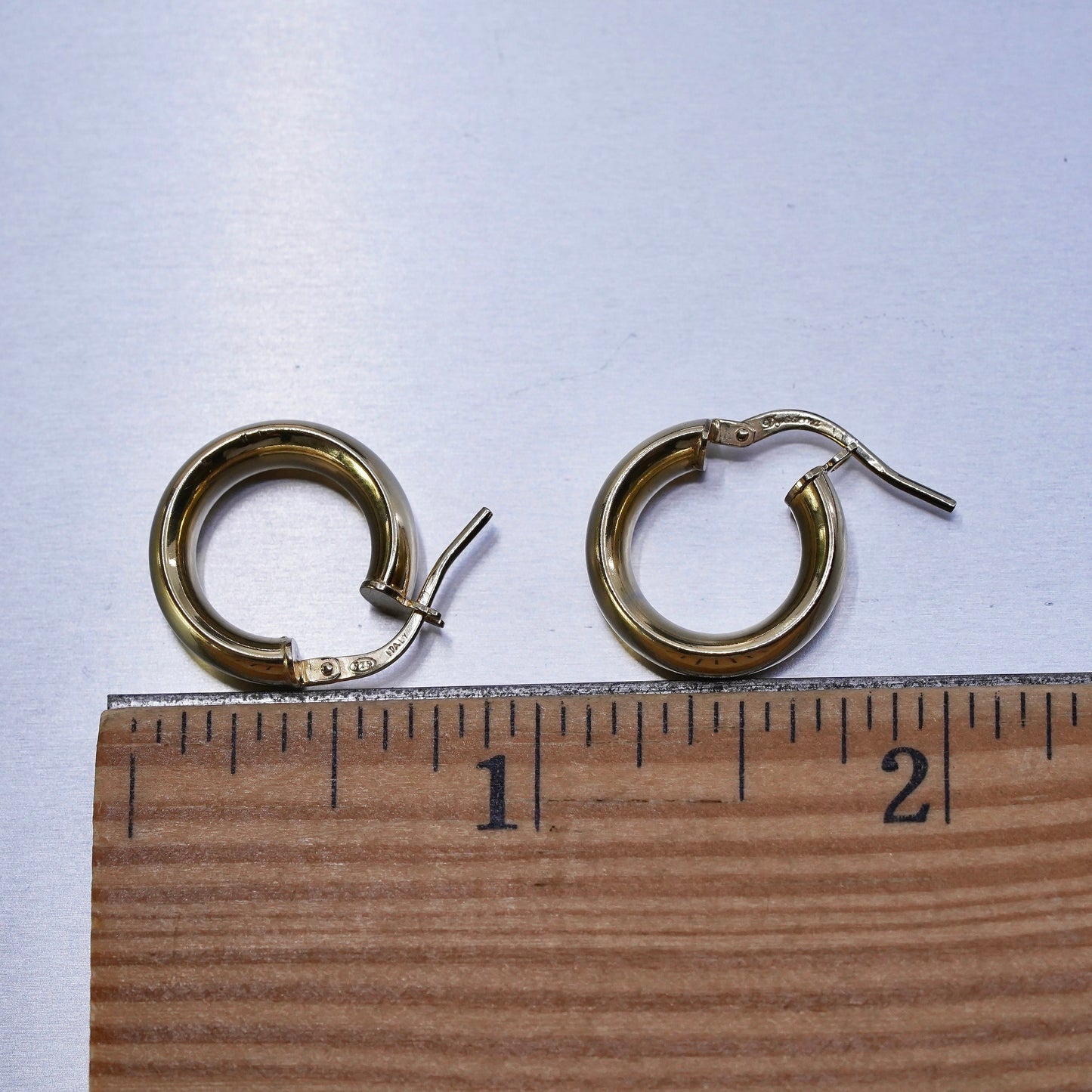 0.5”, Italian vermeil gold over Sterling silver earrings, bold 925 huggie hoops