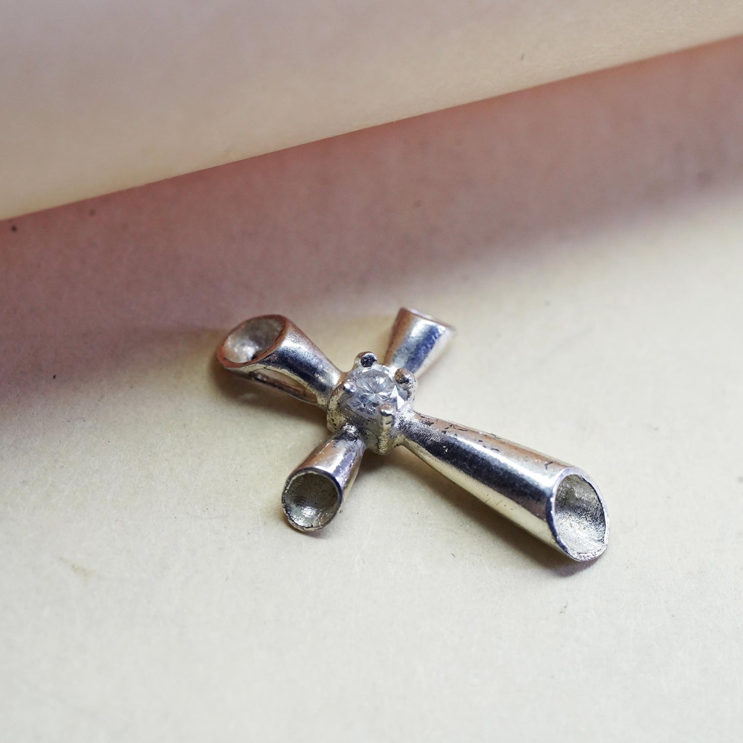 Vintage sterling silver pendant, 925 cross handmade pendant with Cz