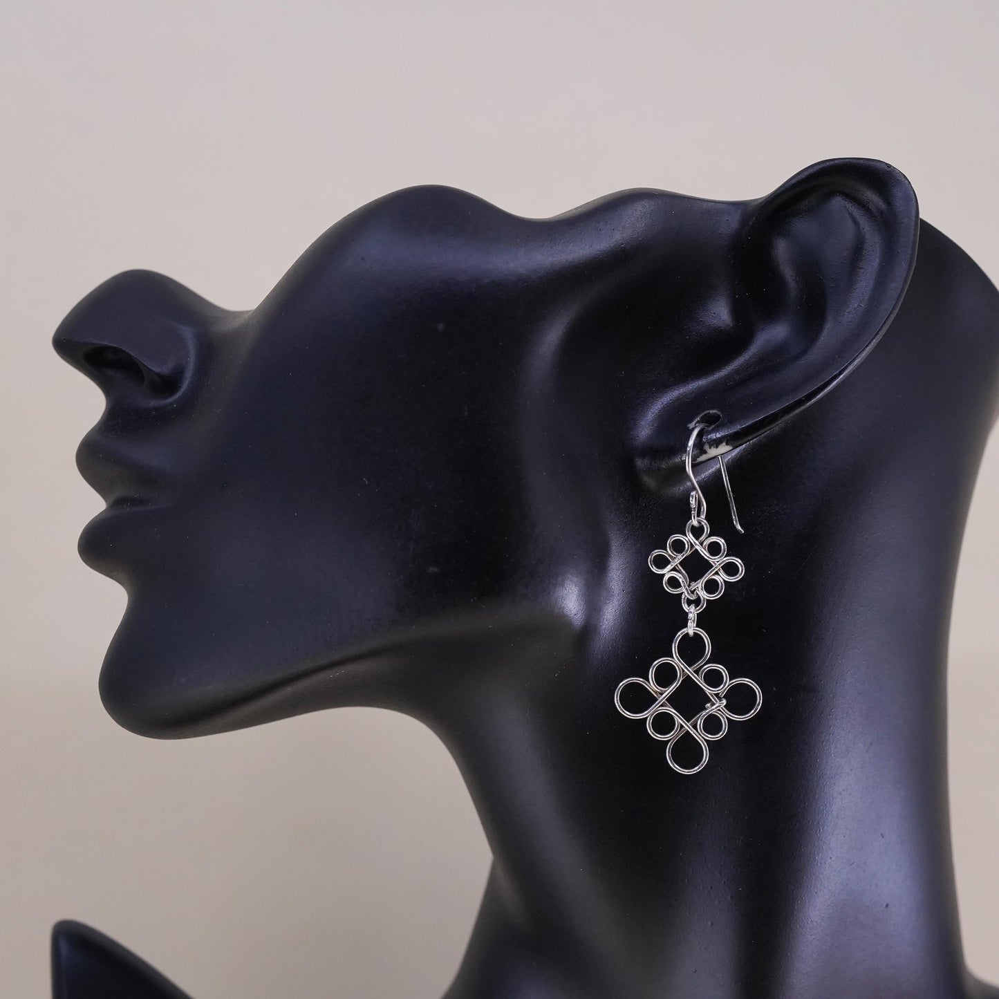 Vintage Sterling silver handmade earrings, 925 silver wired dangles