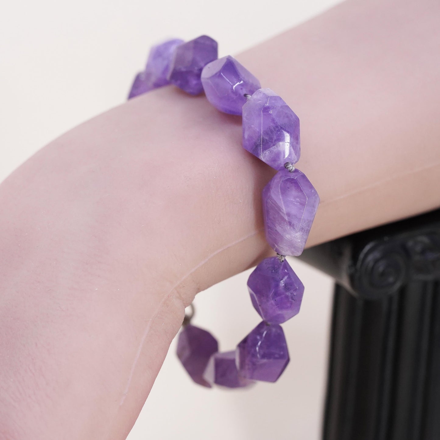 7.5" Vintage Sterling 925 silver handmade bracelet, natural amethyst nugget