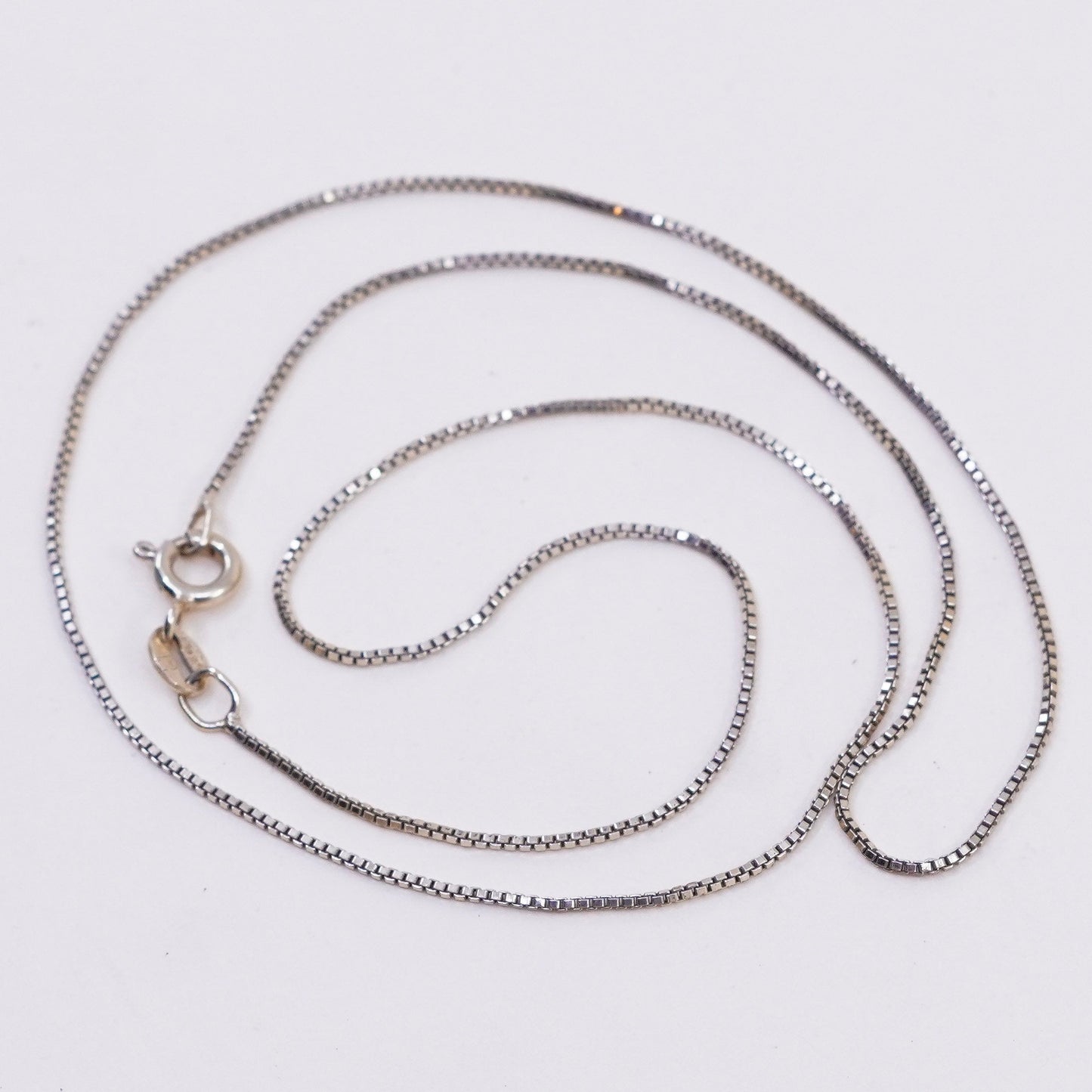 18”, 1mm, Vintage vermeil gold over sterling 925 silver box chain, necklace, stamped 925
